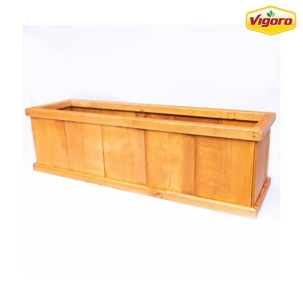 Vigoro 28 in. Brooklin Stained Brown Wood Planter Box (28 in. L x 9 in. W x 9 in. H)