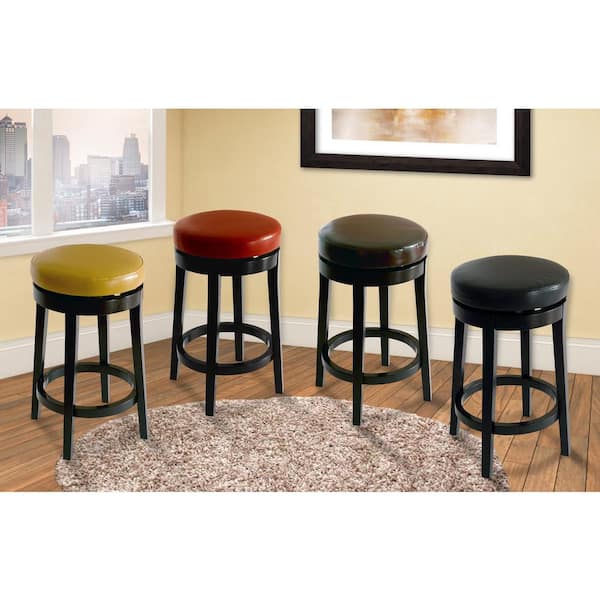 Armen Living MBS-404 30 in. Wasabi Bonded Leather and Black Wood Finish Backless Swivel Bar Stool