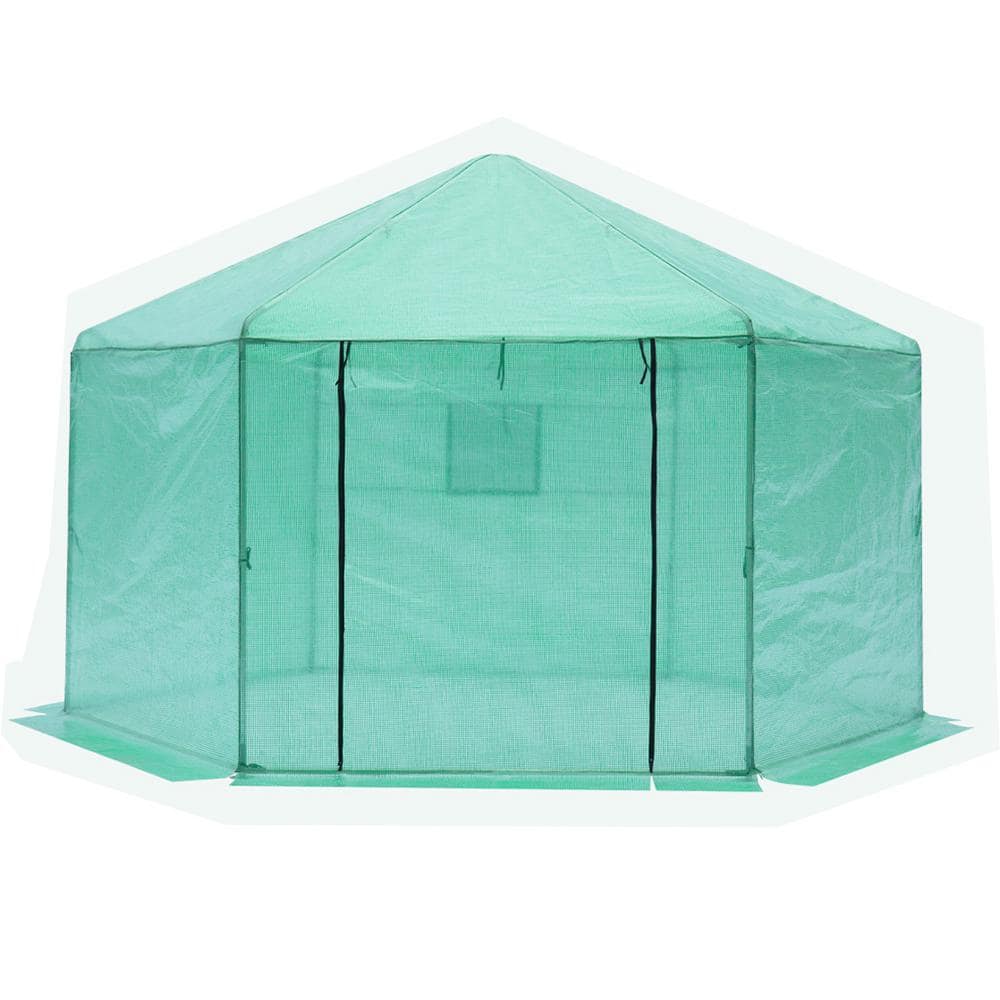 13.1 ft. W x 8.6 ft. D Plastic Shed with Waterproof Walk-In Greenhouse Hexa