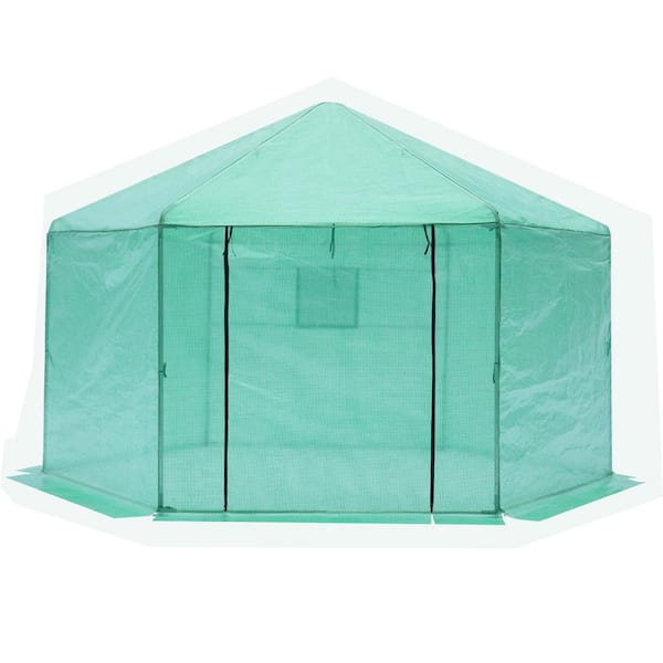 13.1 ft. W x 8.6 ft. D Plastic Shed with Waterproof Walk-In Greenhouse Hexagonal Upgrade Reinforced Frame (112 sq. ft.)
