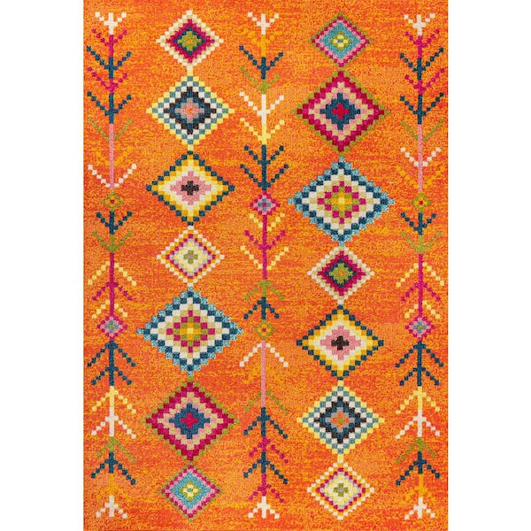 Tribal Love Orange/Multi 8 ft. x 10 ft. Geometric Area Rug