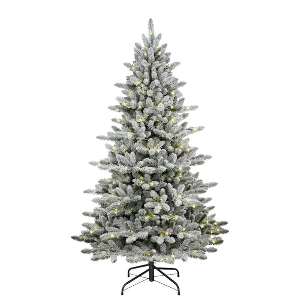 Puleo International 7.5 ft. Prelit Flocked Bennington Fir Artificial Christmas Tree with 400 Multi-Function Lights