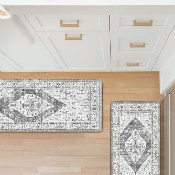 Farmhouse 47 in. x 17.3 in. Indoor Kitchen Mat Sets of 2, Light Grey