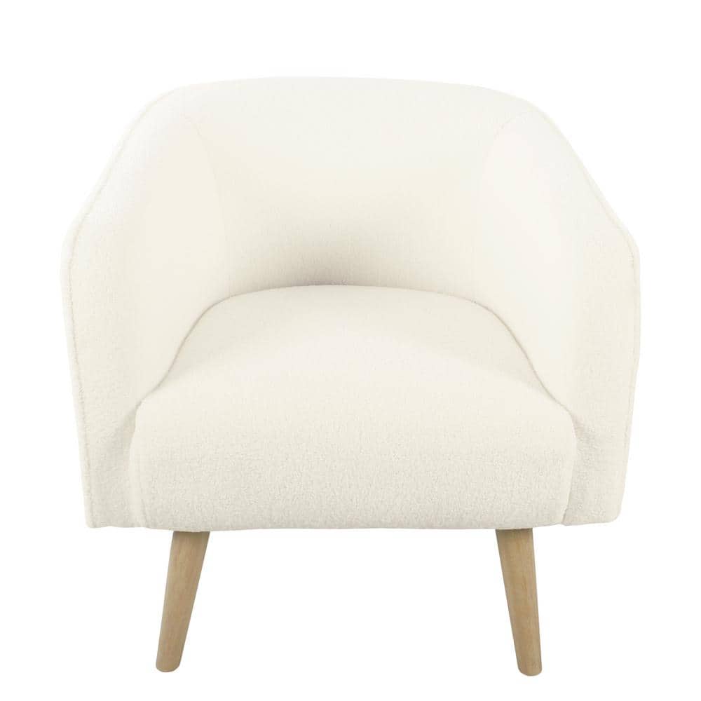Cozy Sherpa Barrel Accent Chair in Soft Beige with Wooden Legs