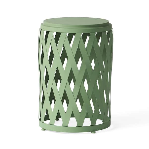 Sudzendf 15 in. Green Cylindrical Iron Outdoor Side Table