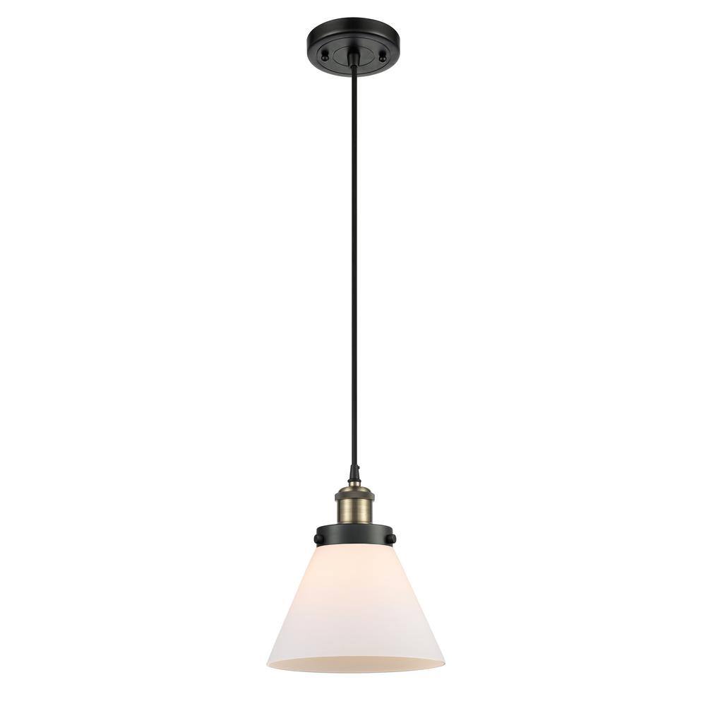 Black Antique Brass Mini Pendant with Matte White Glass Shade