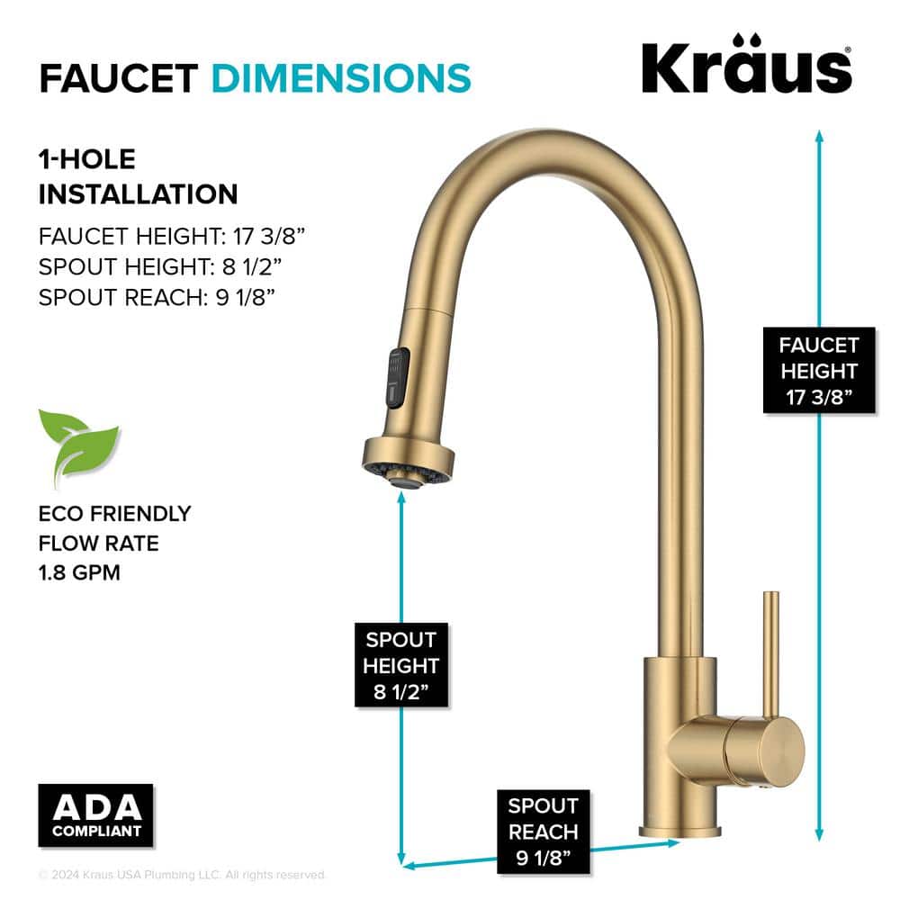 Brushed Brass Pull Down Kitchen Faucet with Spray