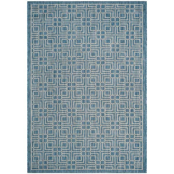 SAFAVIEH Courtyard Navy/Gray 7 ft. x 10 ft. Geometric Indoor/Outdoor Patio  Area Rug