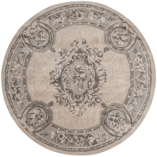 SAFAVIEH Empire Beige/Light Gray 4 ft. x 4 ft. Round Border Area Rug