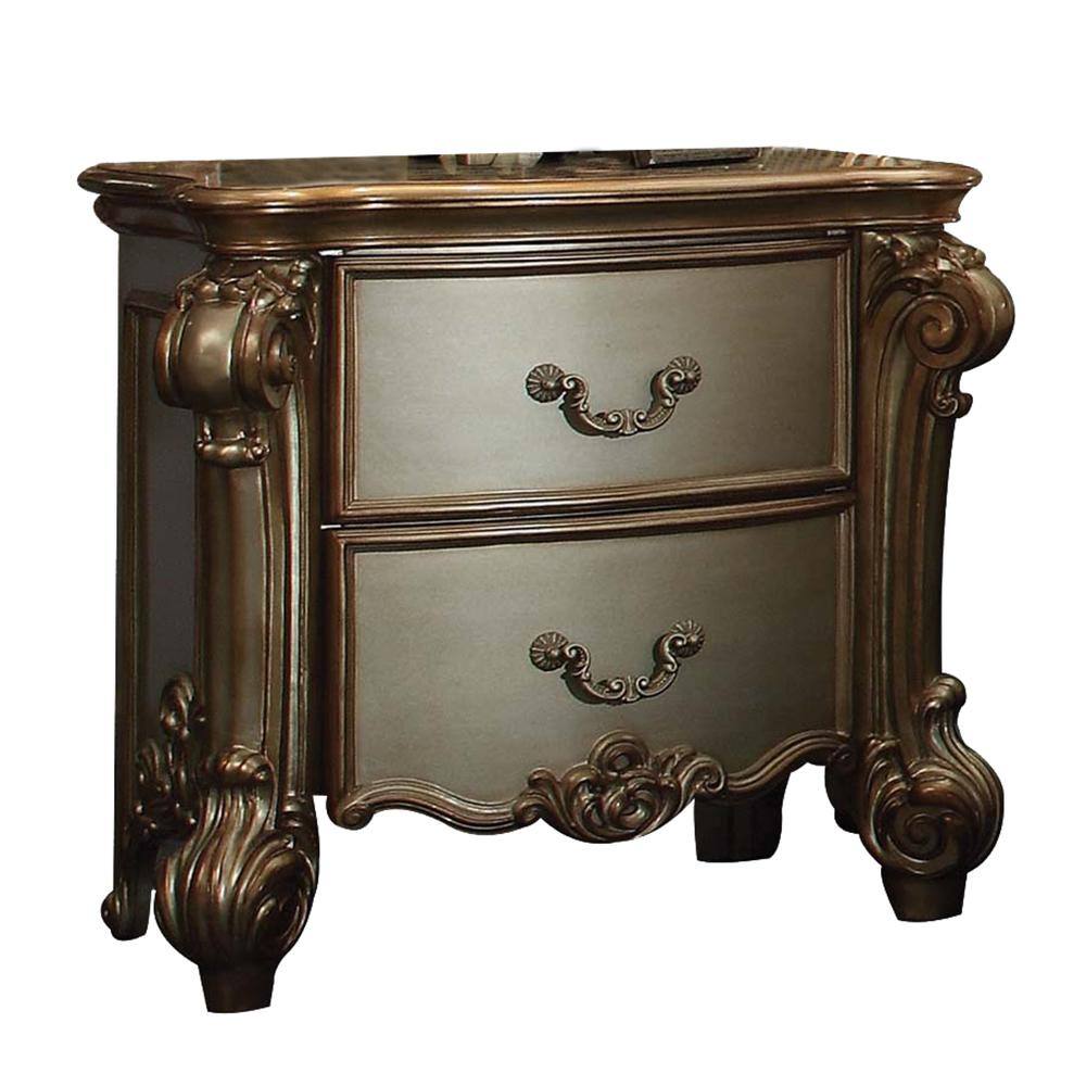 Vendome Antique Gold Patina and Bone Two-Drawer Nightstand