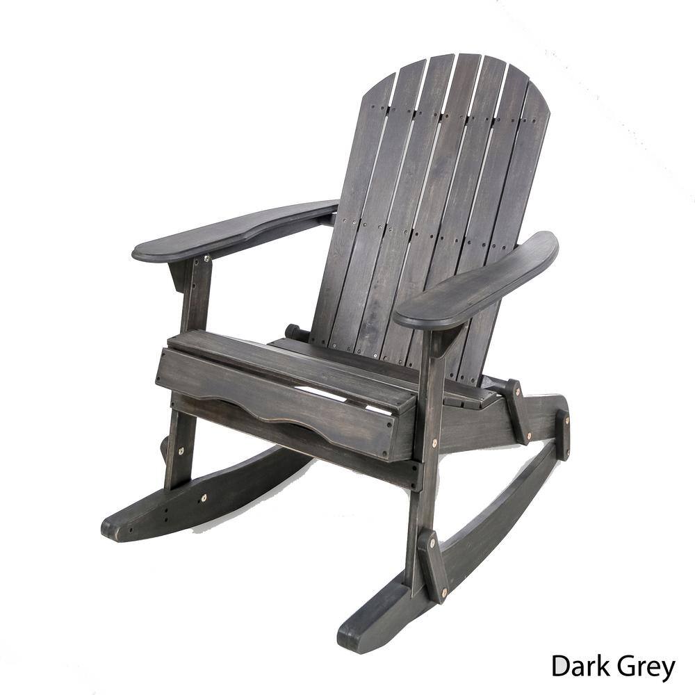 Tenleaf Dark Gray Rocking Outdoor Acacia Wood Adirondack Chair ...