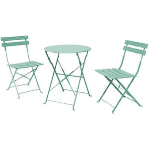 3-Piece Metal Outdoor Bistro Set, Folding Patio Furniture Sets, Patio Set of Patio Table and Chairs, Clean Design, Green