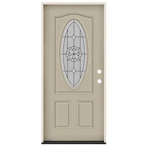 36 in. x 80 in. Left-Hand/Inswing 3/4 Oval McAlpine Decorative Glass Desert Sand Steel Prehung Front Door