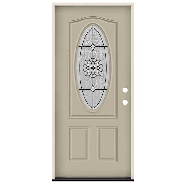 JELD-WEN 36 in. x 80 in. Left-Hand/Inswing 3/4 Oval McAlpine Decorative Glass Desert Sand Steel Prehung Front Door