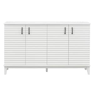 60 in. W x 18 in. D x 36 in. H Antique White Linen Cabinet 4-Door Sideboard with Adjustable Shelves and Metal Handles