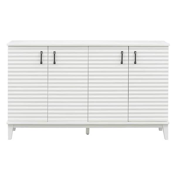 Unbranded 60 in. W x 18 in. D x 36 in. H Antique White Linen Cabinet 4-Door Sideboard with Adjustable Shelves and Metal Handles