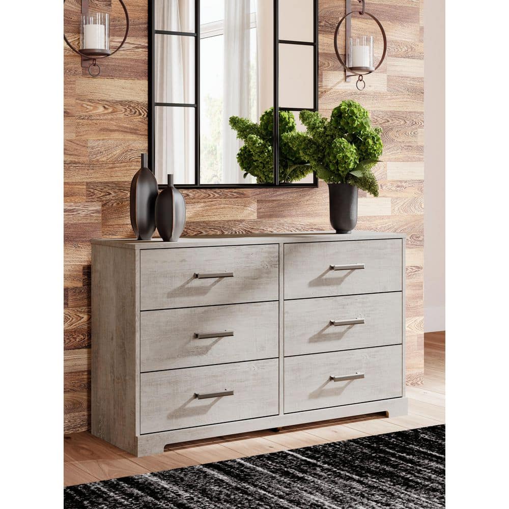 Gray Oak Grain 6-Drawer Modern Farmhouse Dresser