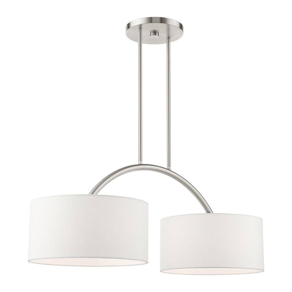 Elegant Brushed Nickel 2-Light Linear Chandelier with Off-White Drum Shades