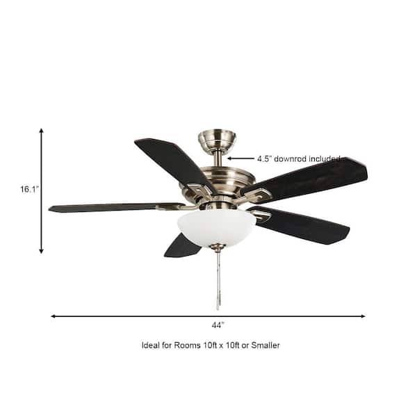 Hampton Bay Wellston Ii 44 In Indoor Led Brushed Nickel Dry Rated Downrod Ceiling Fan With Light Kit And 5 Reversible Blades 52040 - What Size Bulbs Do Hampton Bay Ceiling Fans Use In Winter