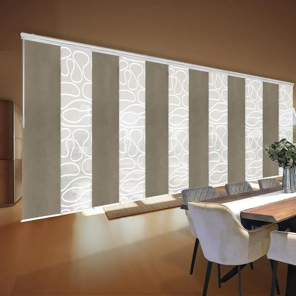 EMOH Rainy Swirl 140 in. - 260 in. W x 94 in. L Adjustable 12-Panel White Double Rail Panel Track with 23.5 in. Slates