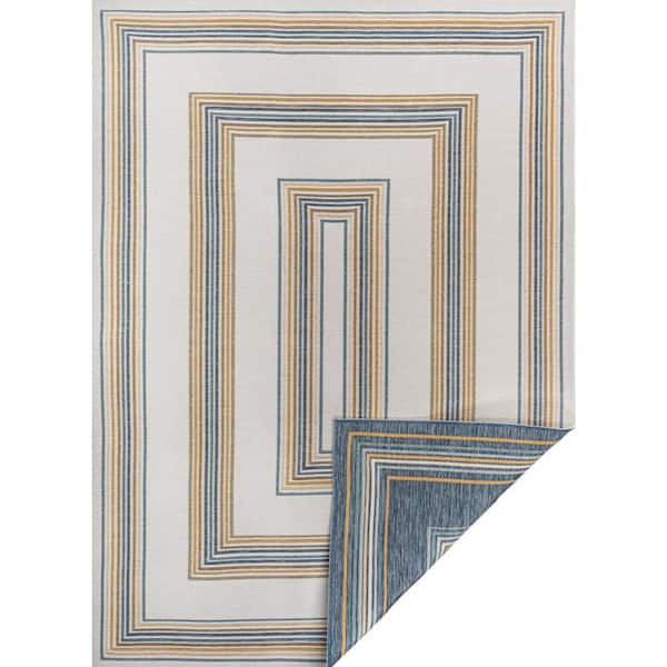 Argo Classic Nautical Mitre Stripe Reversible Machine-Washable Navy/Cream 8 ft. x 10 ft. Indoor/Outdoor Area Rug