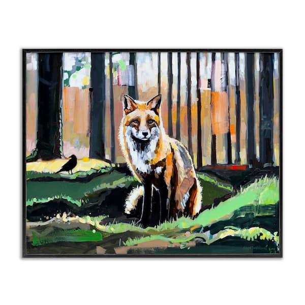Stupell Industries Fox in Forest Trees by Adam Swanson Black Framed Animal Giclee Art Print 11 in. x 14 in.