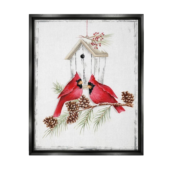 Stupell Industries Cardinals and Snowy Birdhouse by Emma Leach 1-Piece Floater Frame Graphic Print Animal Poster Art Print 31 in. x 25 in.
