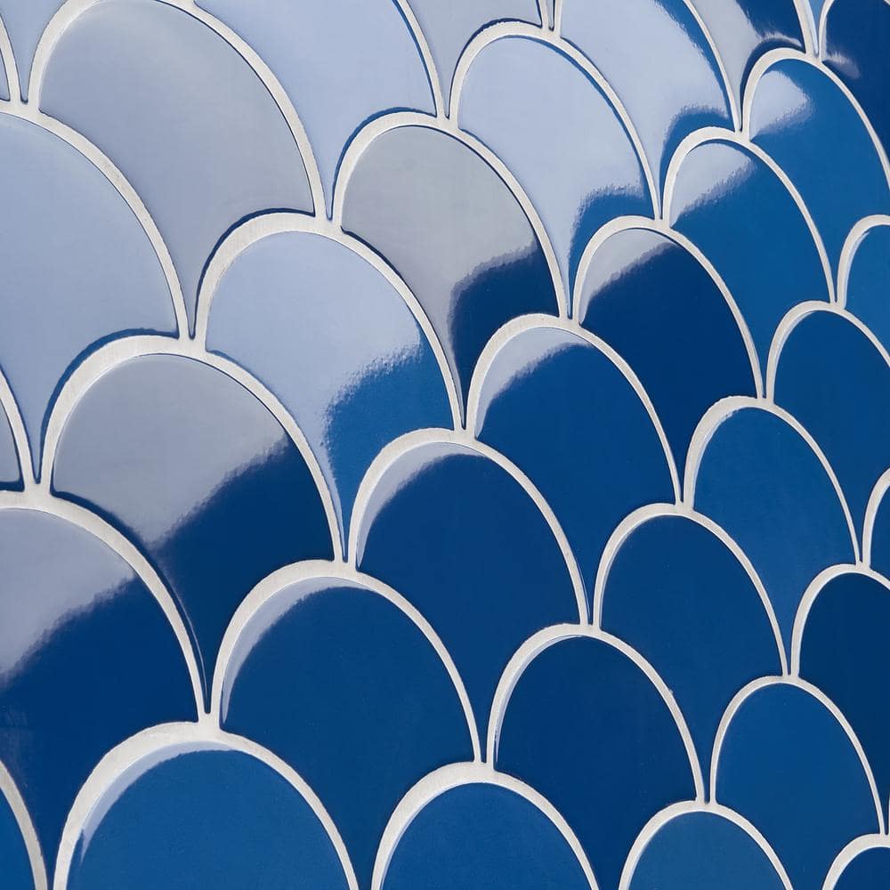 Tidewater Blue Ceramic Fish Scale Wall Tile