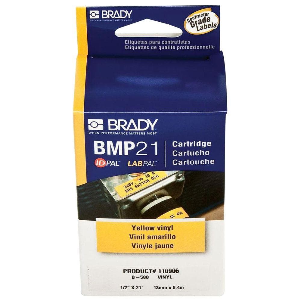 BMP21 Brady Series Label Cartridge 0.375 in. x 21 ft. L B595 Indoor/Outdoor Vinyl, Black on Labels M21-375-595-WT - The Home Depot