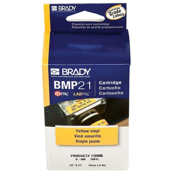 BMP21 Brady Series Label Cartridge 0.375 in. x 21 ft. L B595 Indoor/Outdoor Vinyl, Black on White Labels