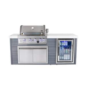 Artwood Series 4 Burner HDPE Plastic Outdoor Kitchen Propane Natural Gas Grill Island + Refrigerator in Stainless Steel