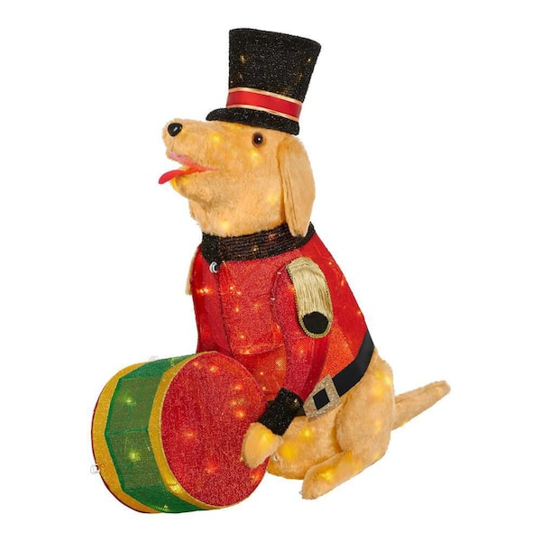 3 ft. Yuletide Lane LED Golden Retriever with Drum Holiday Yard Decoration Y25