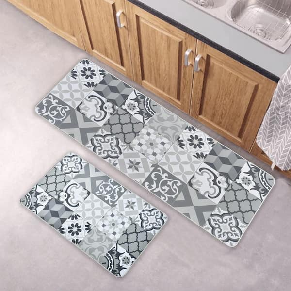HADLEY Art Mat, Grey Vinyl Protective Mat, Tile Design, Waterproof Floor Mat,  Vinyl Area Rug, Home Ideas, Bathroom, Kitchen 