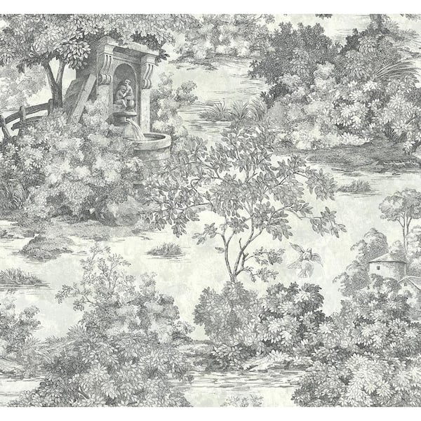 Seabrook Designs 60.75 sq. ft. Metallic Charcoal Morin Fountain Toile Unpasted Paper Wallpaper Roll