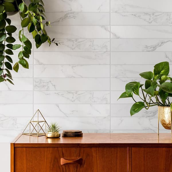 Tinos White 3-1/8 in. x 17-3/8 in. Porcelain Floor and Wall Tile (12.0 sq. ft. /Case)