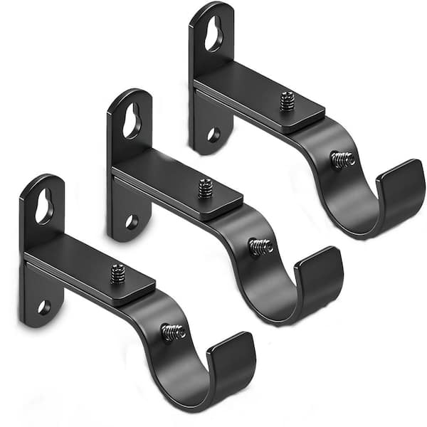Heavy-Duty Adjustable Black Curtain Rod Brackets for 1-Inch Rods (Set of 3)