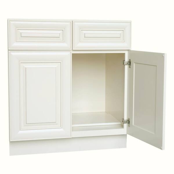 Plywell Ready to Assemble 36x34.5x24 in. Sink Base Cabinet with 2-Door and 2 Fake Drawers in Antique White
