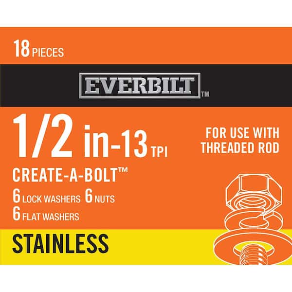 1/2 in. Stainless Steel Nut , Washer and Lock Washer (6-Piece per Pack)