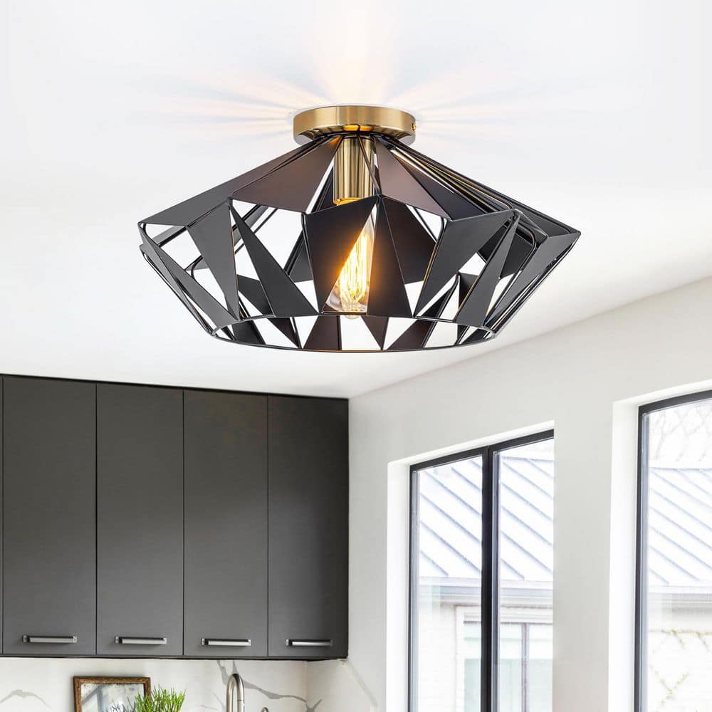 15.75 in. 1-Light Modern Industrial Geometric Matte Black Metal Flush Mount Ceiling Light Diamond Shaped price history on PriceWatchPro