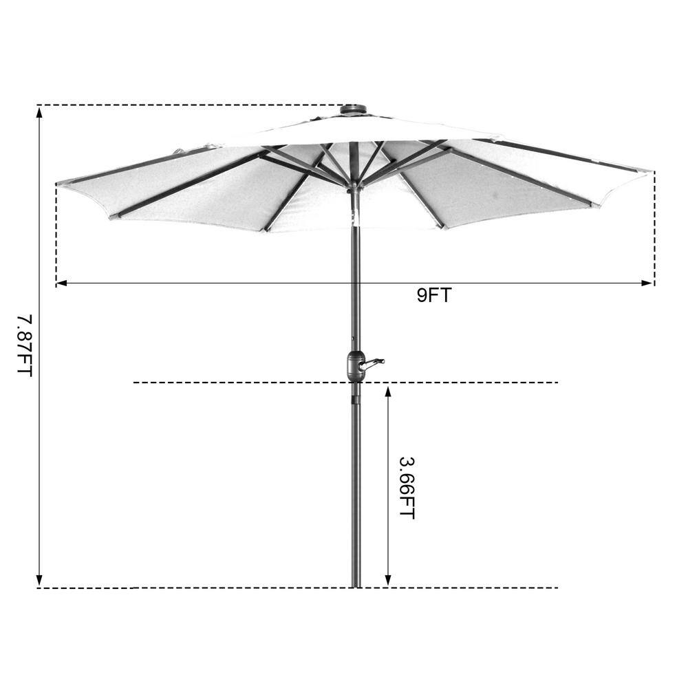 Beige 9-Foot Octagon Patio Umbrella with LED Lights and Steel Pole