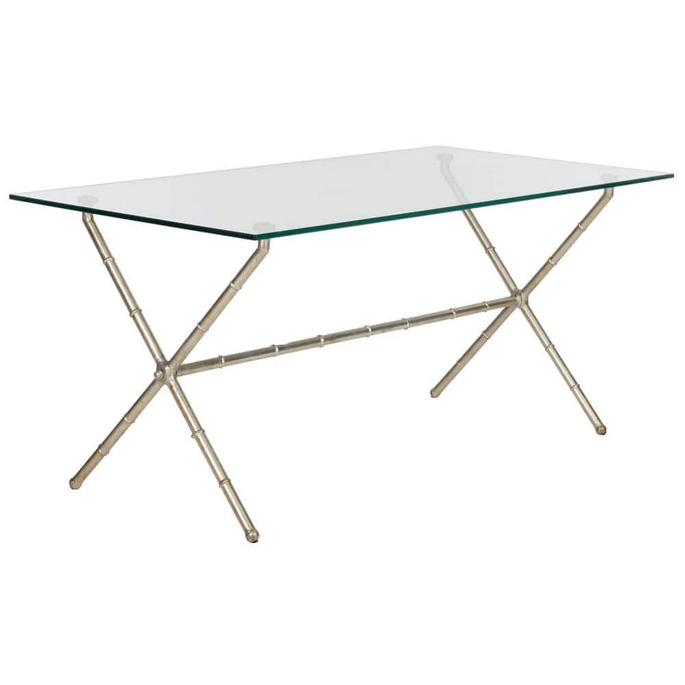 Modern Silver X-Base Rectangular Glass Accent Table