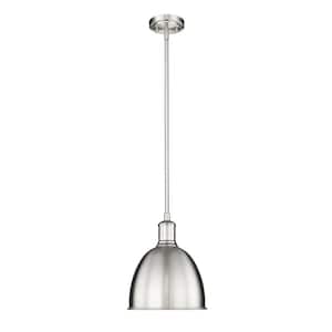 Sawyer 8.25 in. 1-Light Brushed Nickel Industrial Pendant with an Iron Shade