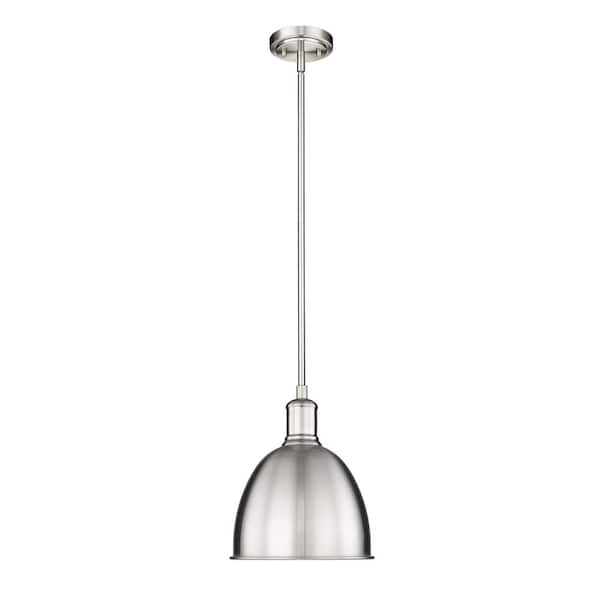 Unbranded Sawyer 8.25 in. 1-Light Brushed Nickel Industrial Pendant with an Iron Shade