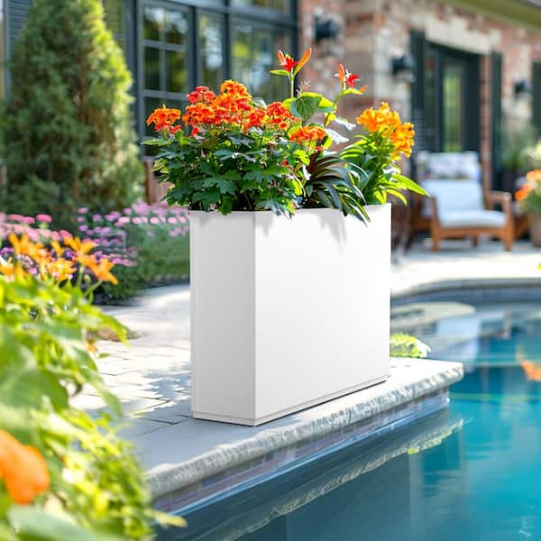 TUYOHW Modern 26 in. Rectangular Metal Planter-White Outdoor Indoor Garden  Plant Container RW-SCX-HP-715