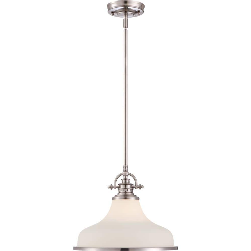 Mini Grant Brushed Nickel Pendant with Opal Etched Glass Shade