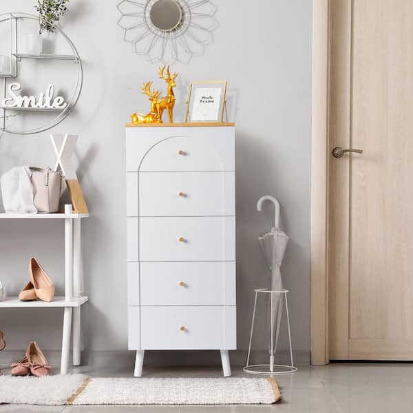White 5 Drawer 19.69 in. Wide Chest of Drawers
