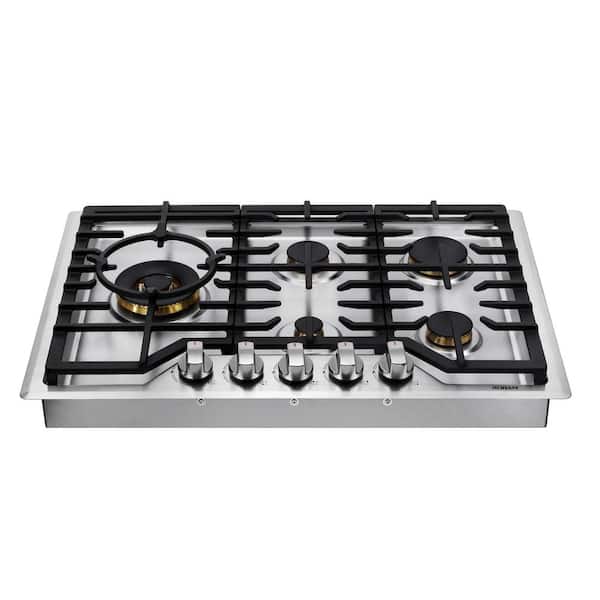 30 in. 5 Sealed Brass Burners Recessed Gas Cooktop in Stainless Steel with 20000 BTU Wok Burner and LP Conversion Kit