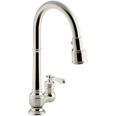 Artifacts Single-Handle Pull-Down Sprayer Kitchen Faucet in Vibrant Polished Nickel