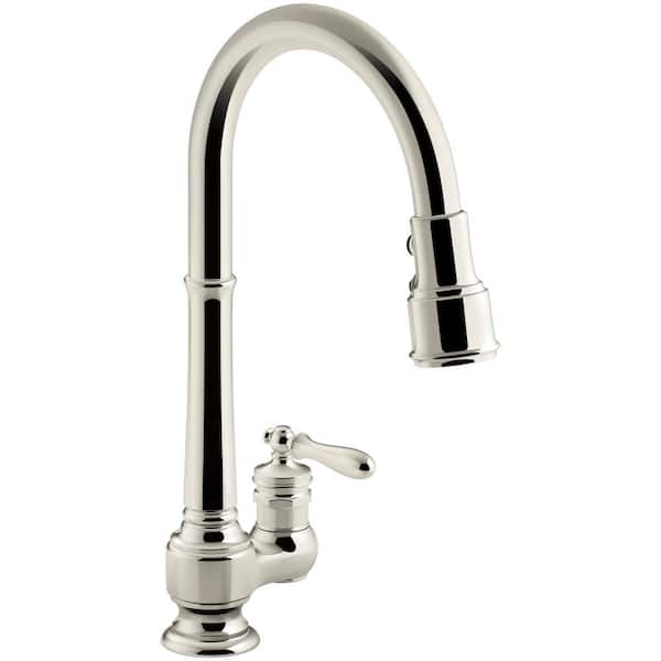 KOHLER Artifacts Single-Handle Pull-Down Sprayer Kitchen Faucet in Vibrant Polished Nickel