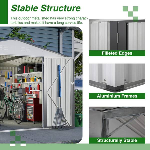 Tenleaf 10 ft. W x 8 ft. D White Metal Outdoor Storage Shed
